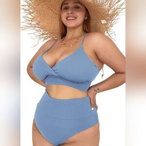 Womens plus size periwinkle color two piece high waisted bikini size 4 XL